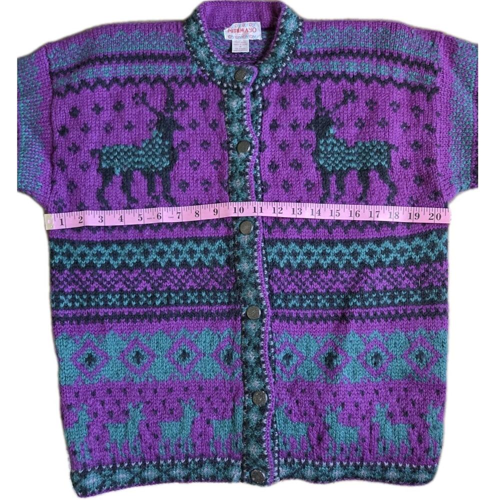 VTG Putumayo Wool Deer Cardigan Sweater Nordic Folk Art Cabin Core USA S - Picture 7 of 9
